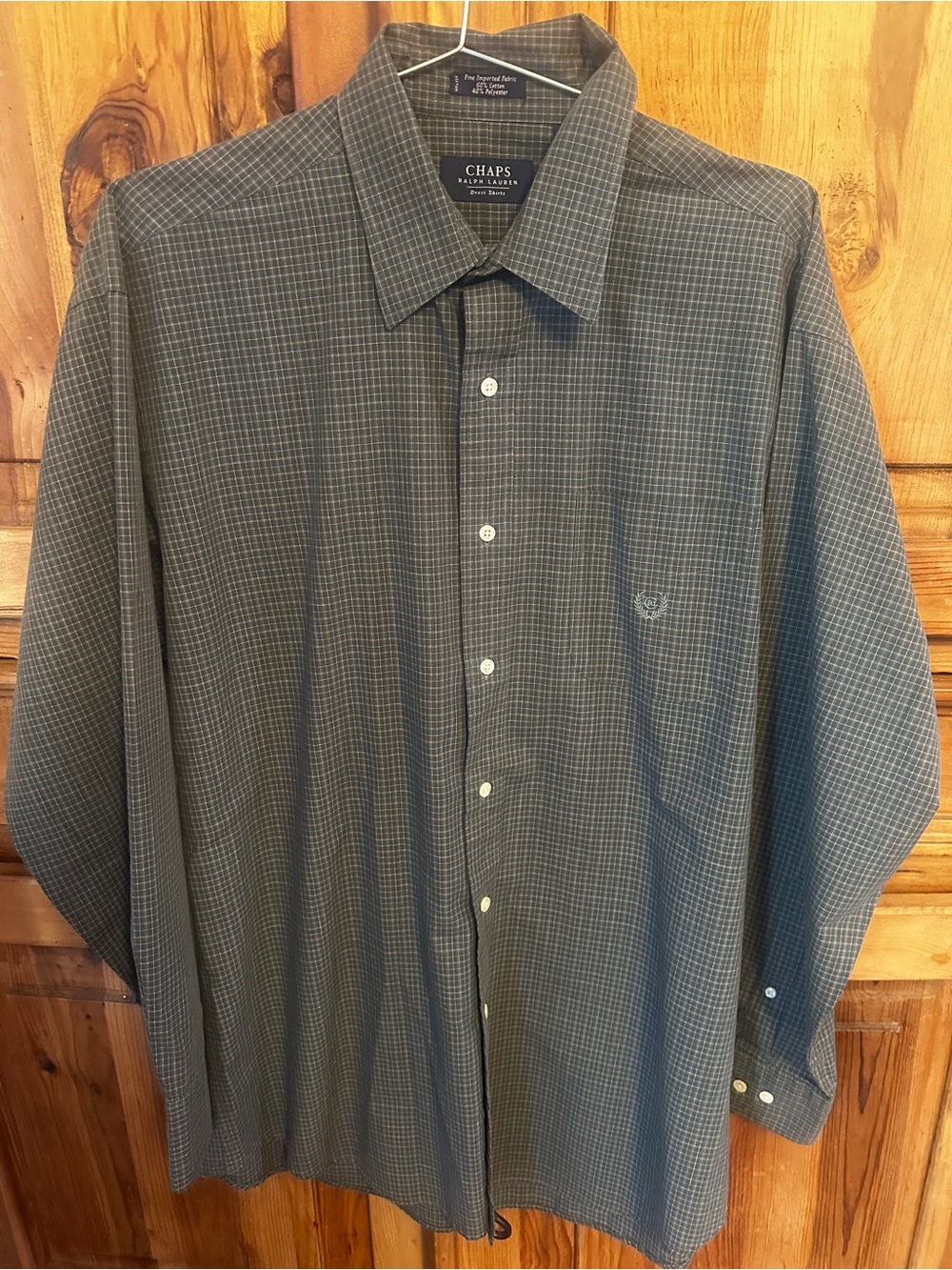 Ralph Lauren Chaps Men's Olive Green Micro-Check Dress Shirt